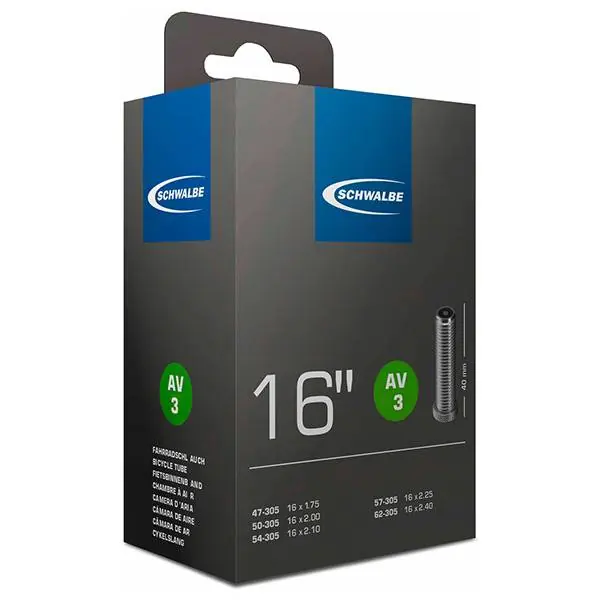 Schwalbe (AV3) Polkupyörä Sisäkumi 16x1.75-2.40" Sv - Musta Eniten Myyty